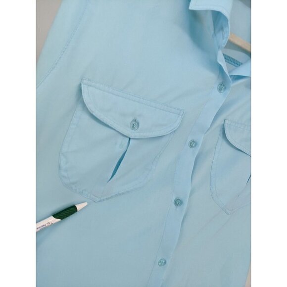 Diane Von Furstenberg Button Shirt Womens 12 Lightweight Poly Blue Shoulder Pads - Picture 7 of 10